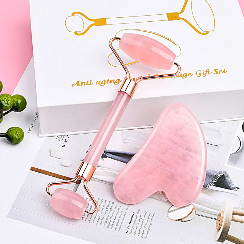 Rose Quartz facial roller and gua sha
