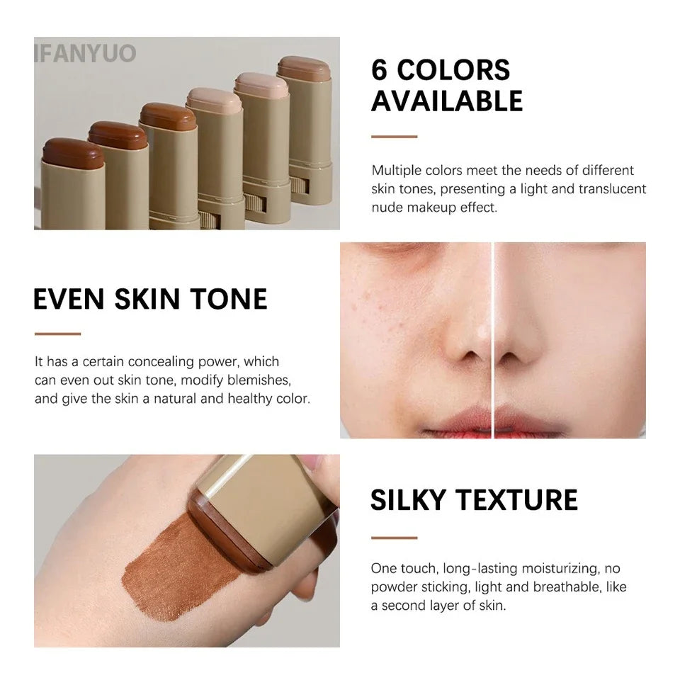 Transform Your Look with Our 6-Color Tinted Foundation Cream Stick - Waterproof, Oil-Control, and Acne-Covering for a Smooth, Radiant Finish!